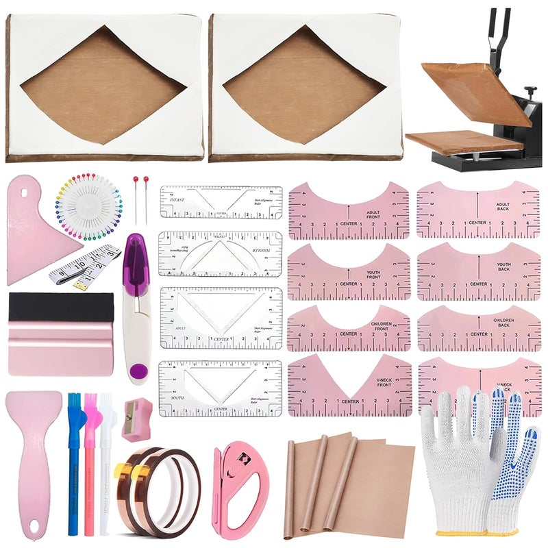 DNSGOOR Sublimation Shirts Tool Kits for Vinyl Alignment with 2 Pcs Heat Press Platen Wrap Cover 16 x 24 Inch for Cricut Heat Press HTV Vinyl Center Designs,Craft Sewing Accessories - Image 1